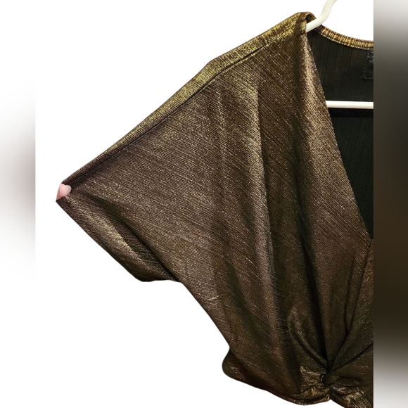 Code x Mode Gold Metallic Tie Front Blouse - Picture 3 of 5